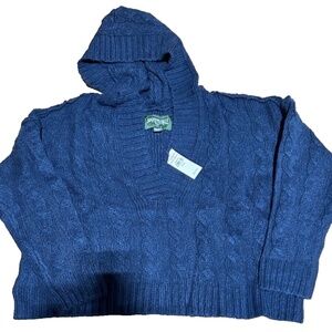 NWT American Eagle Navy Blue Hooded V Neck Oversized Sweater - XS